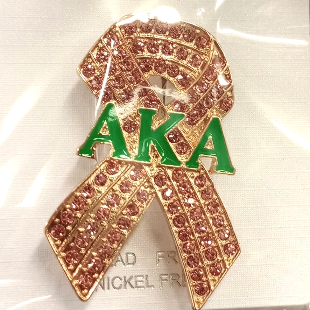 AKA Breast Cancer Awareness Bling Pink Ribbon Brooch